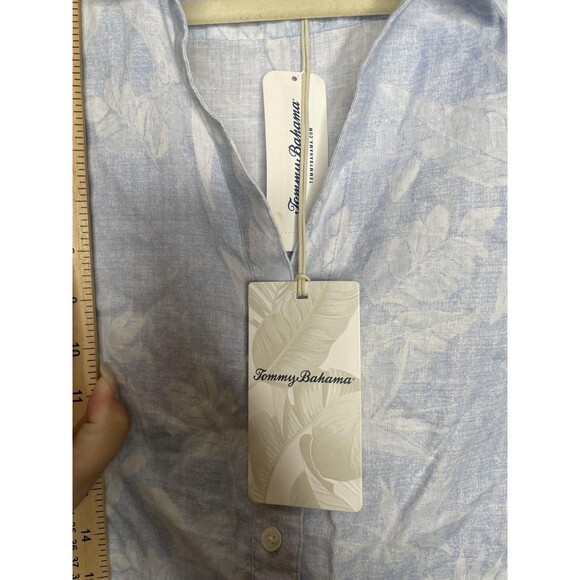 Tommy Bahama Shirt Womens Medium Blue Legacy Leaves Linen Camp Button Up - Picture 4 of 10